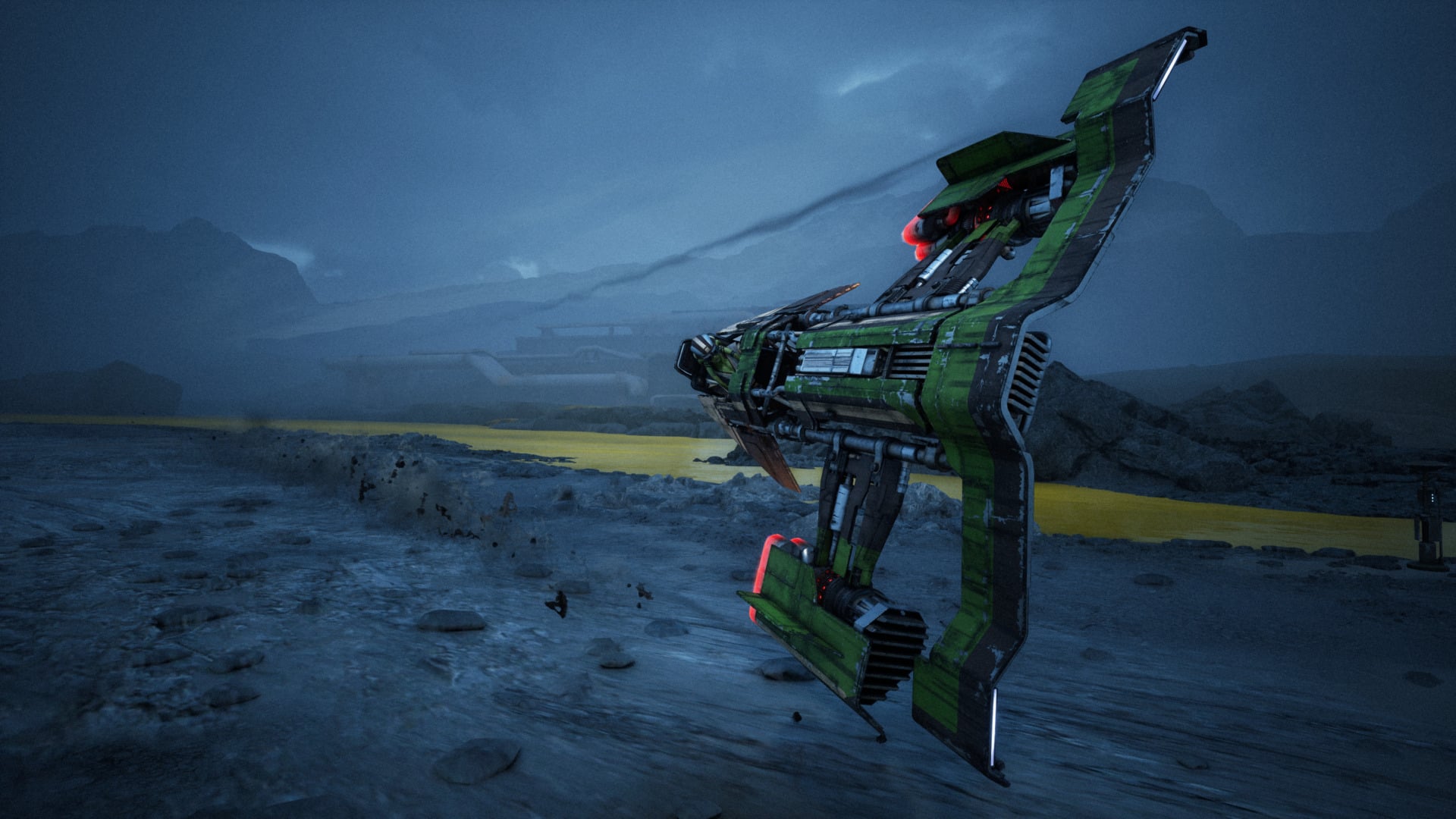 A racing craft banks across a remote Galactic Racer course