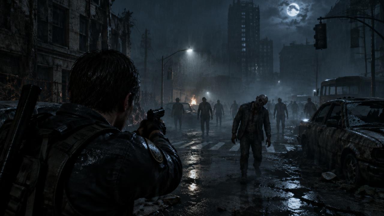 Leon faces the infected in Resident Evil Requiem